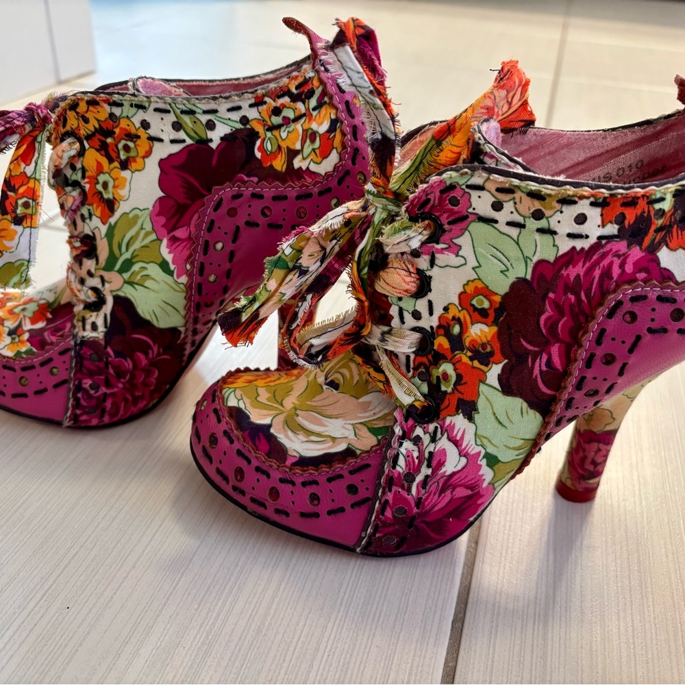 Vibrant Floral Lace-Up Heels